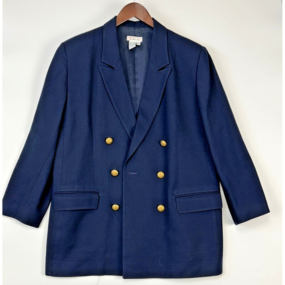 Vintage Talbots Womens Button Blazer Jacket Size‎ 16 Blue/Black? Preppy Sailor
